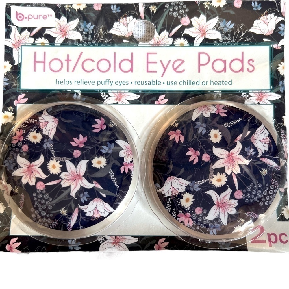 B PURE Hot & Cold Reusable Eye Pads, Black & Pink Floral Design, Eye Mask